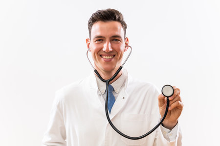 Image  of doctor holding stethoscope .の写真素材