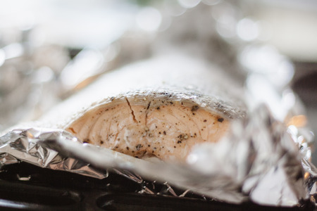 In foil baked fish salmonの写真素材