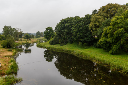 View from the bridge to the Abava River in Sabile, Latviaの写真素材