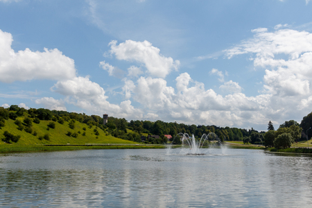 View of Talsi city from Talsi lake shoreの写真素材