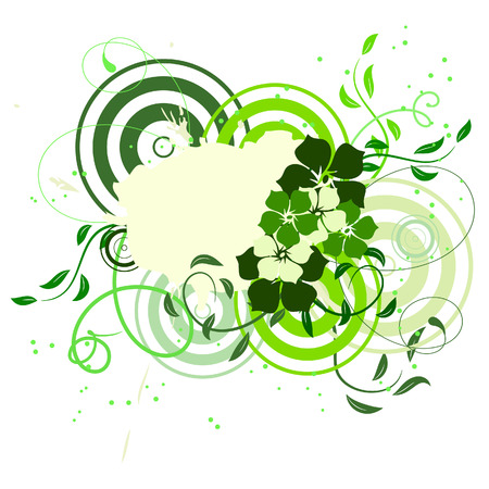 Green banner with flowers. Vector illustrationのイラスト素材