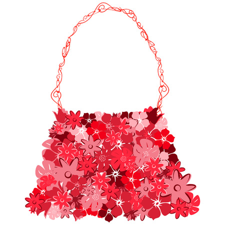Female bag from red florets on a white backgroundのイラスト素材