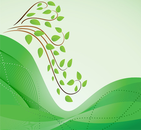 Abstract green background with branches and wavesのイラスト素材