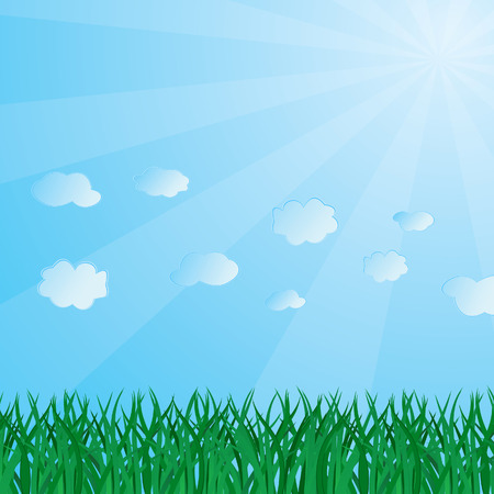 Abstract background with a grass and clouds. Vector illustrationのイラスト素材