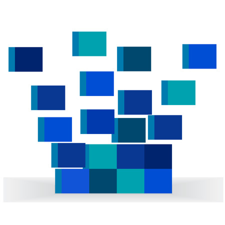 The disassembled dark blue cubes on a white backgroundのイラスト素材