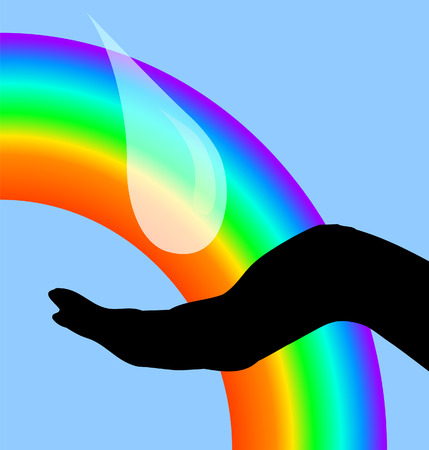 The drop falling in a hand, against a rainbow.のイラスト素材