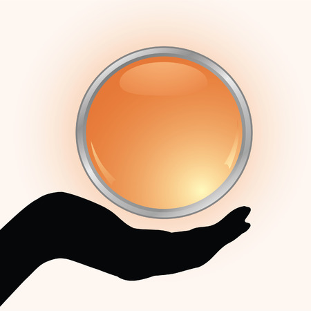 Hand holding the gold button. のイラスト素材