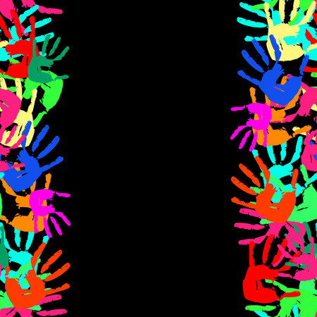 Grunge seamless frame from prints of hands.  illustrationのイラスト素材