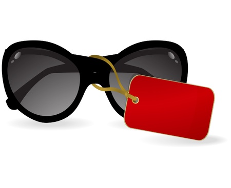 Sun glasses with a red label. Vector illustrationのイラスト素材