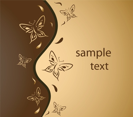 Gold background with an ornament from butterflies and a place for text. Vector illustrationのイラスト素材