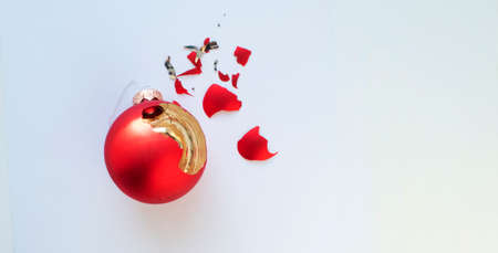 banner with copy space, broken Christmas toy on a white background.の写真素材