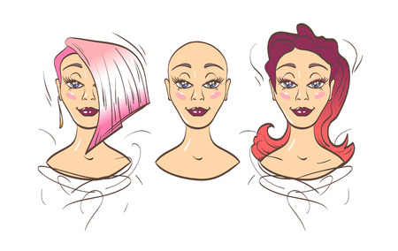 Stylish feshen hairstyle young girl. Pink hair. Mannequin for hairstyles, hair.&#xA;のイラスト素材