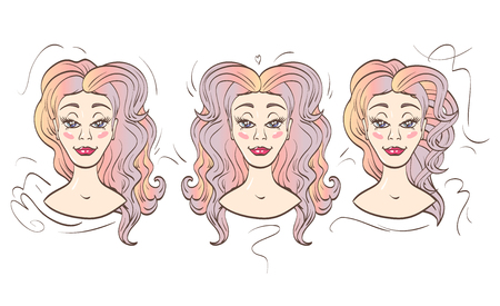 Girl with long and voluminous hair. Hairstyles, mannequin for styling.&#xA;のイラスト素材