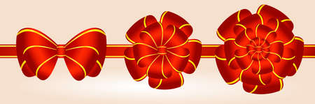 vector red with a gold ribbon with a bowの写真素材