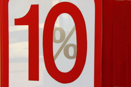 Figure on a white background red and ten mark "interest"の写真素材