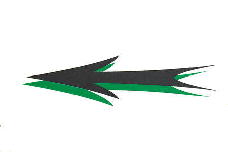 On a white background an arrow that shows the direction to the leftの写真素材