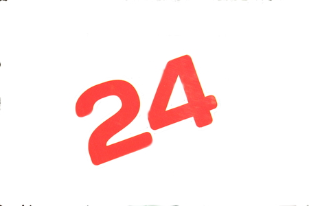 On a white background red figure shows twenty fourの写真素材