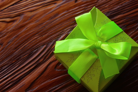 on a wooden board is a surprise in a boxの写真素材