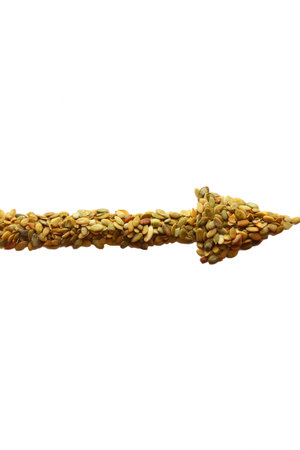 a pointer to the right of pumpkin seeds