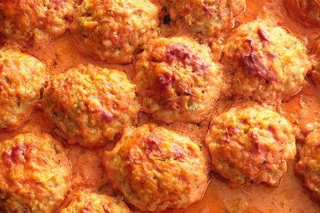 are cooked meatballs with sauceの写真素材