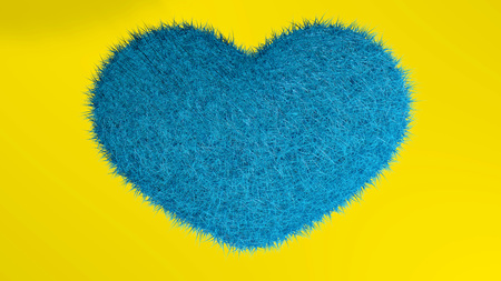 Blue heart with yellow background.の写真素材