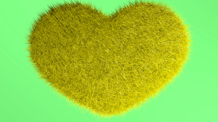 Yellow heart with green background.の写真素材