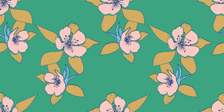 green retro inspired textured botanical seamless vector pattern