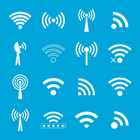 set of white wifi icons on blue background. vector illustrationのイラスト素材