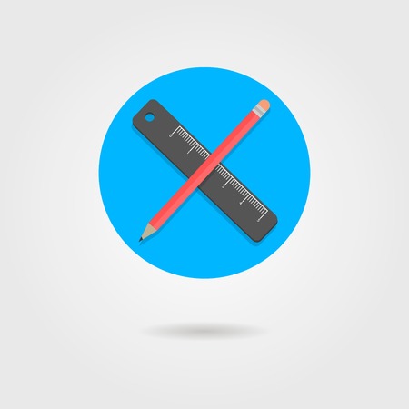pencil and ruler in the circle with shadow. flat design modern vector illustrationのイラスト素材