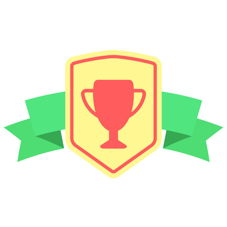 sign with prize cup and ribbon. concept of victory and success. isolated on white background. flat design modern vector illustrationのイラスト素材