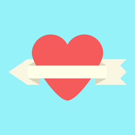 heart and arrow-ribbon icon. isolated on blue background. flat design modern vector illustrationのイラスト素材
