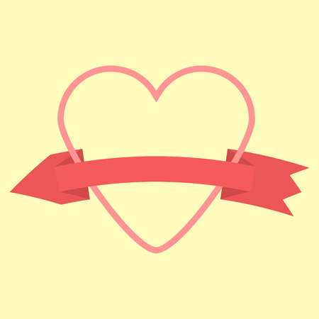 outline heart and curved arrow-ribbon icon. isolated on yellow background. flat design modern vector illustrationのイラスト素材