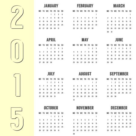 simple calendar of 2015 year with the yellow side. vector illustrationのイラスト素材