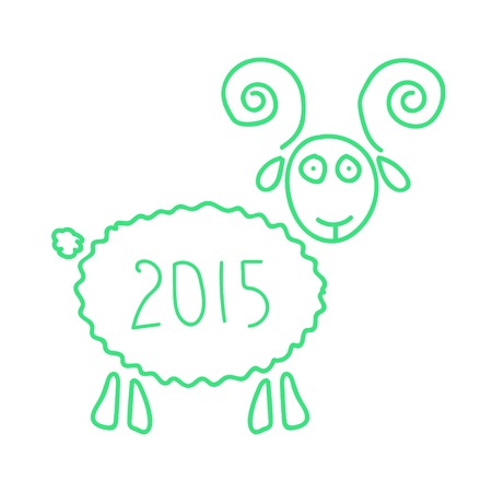 green wooden sheep like symbol of 2015 year. isolated on white background. sketch style modern vector illustrationのイラスト素材