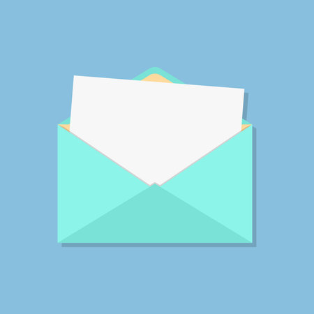 open envelope with white sheet. isolated on blue background. flat style design modern vector illustrationのイラスト素材