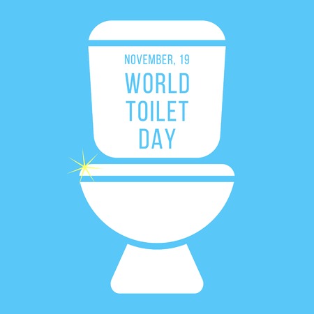 concept of world toilet day with inscription on tank. isolated on blue background. modern vector illustrationのイラスト素材