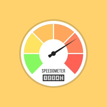 speedometer icon isolated on yellow background. flat style design vector illustration