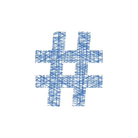 blue hashtag icon in sketch style. concept of number sign and social media. isolated on white background. modern vector illustrationのイラスト素材