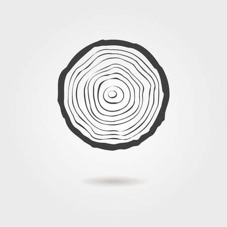 black tree rings icon with shadow. concept of saw cut tree trunk, forestry and sawmill. isolated on white background. logo design trendy modern vector illustrationのイラスト素材