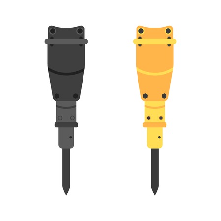 two hydraulic hammers in different colors. concept of construction machinery and lease of the special equipment. isolated on white background. flat style trendy modern vector illustrationのイラスト素材