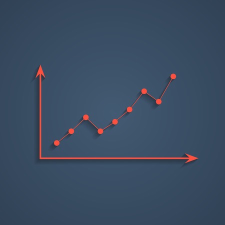 red graph with shadow. isolated on blue stylish background. concept of business report, track changes, business growth and income. trendy modern vector illustrationのイラスト素材