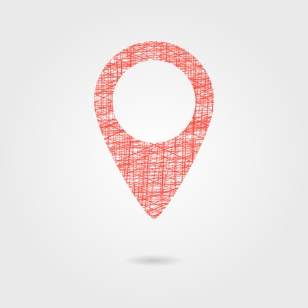 sketch red pin with shadow. isolated on grey stylish background. trendy modern logo design vector illustrationのイラスト素材
