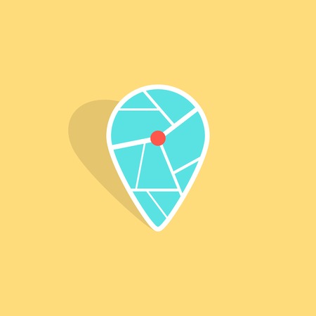 turquoise pin icon with shadow isolated on yellow background. concept of finding the right place, geolocation and navigation on city. flat style trendy modern logo design vector illustrationのイラスト素材