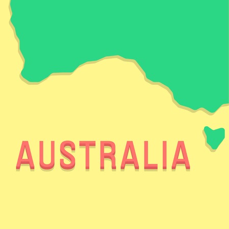 red inscription australia with part of the land. isolated on yellow background. flat style trendy modern design vector illustrationのイラスト素材