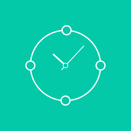 abstract white clock isolated on green background. concept of time passes, daily routine and ordinary life. flat style trendy modern design vector illustrationのイラスト素材