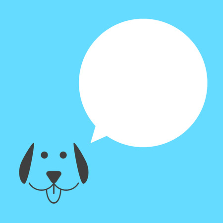 black dog with white speech bubble. concept of talking animals, template postcard and man's best friend. isolated on blue background. flat style trendy modern design vector illustrationのイラスト素材