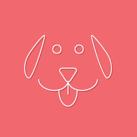 white outline dog icon on pink background. concept of man's best friend, cuddling pets and template postcard. flat style trendy modern design vector illustrationのイラスト素材