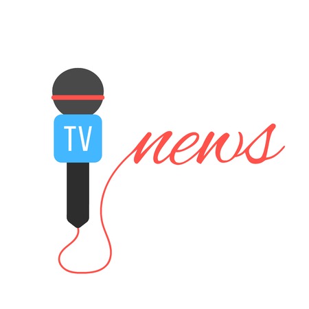 tv channel microphone with news lettering. concept of journalism, live news, interview and breaking news. isolated on white background. のイラスト素材
