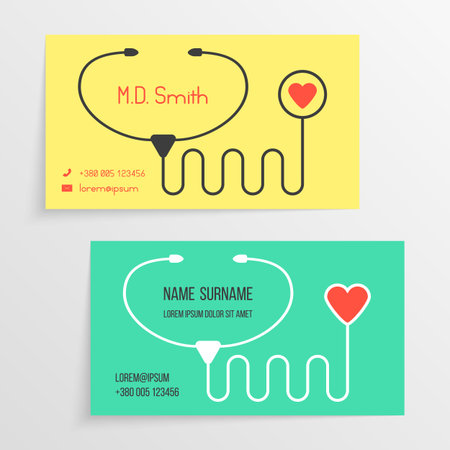 doctor card template with stethoscope icon. concept of healthy life, pediatric, pharmacy, advertise family physician. isolated on grey background. flat style modern branding design vector illustrationのイラスト素材