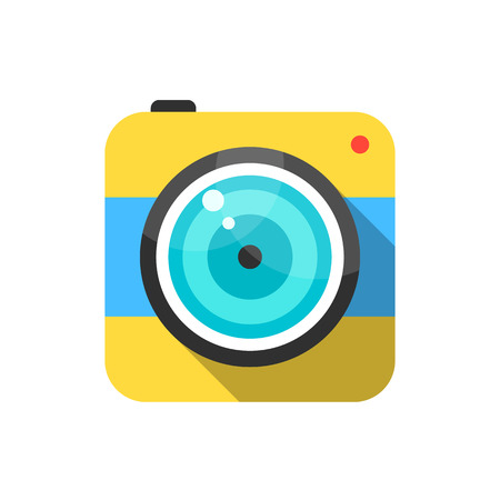 yellow and blue photo camera icon. concept of social networks, mobile photo, smartphone app, photoart. isolated on white background. flat style trendy modern  design illustrationのイラスト素材